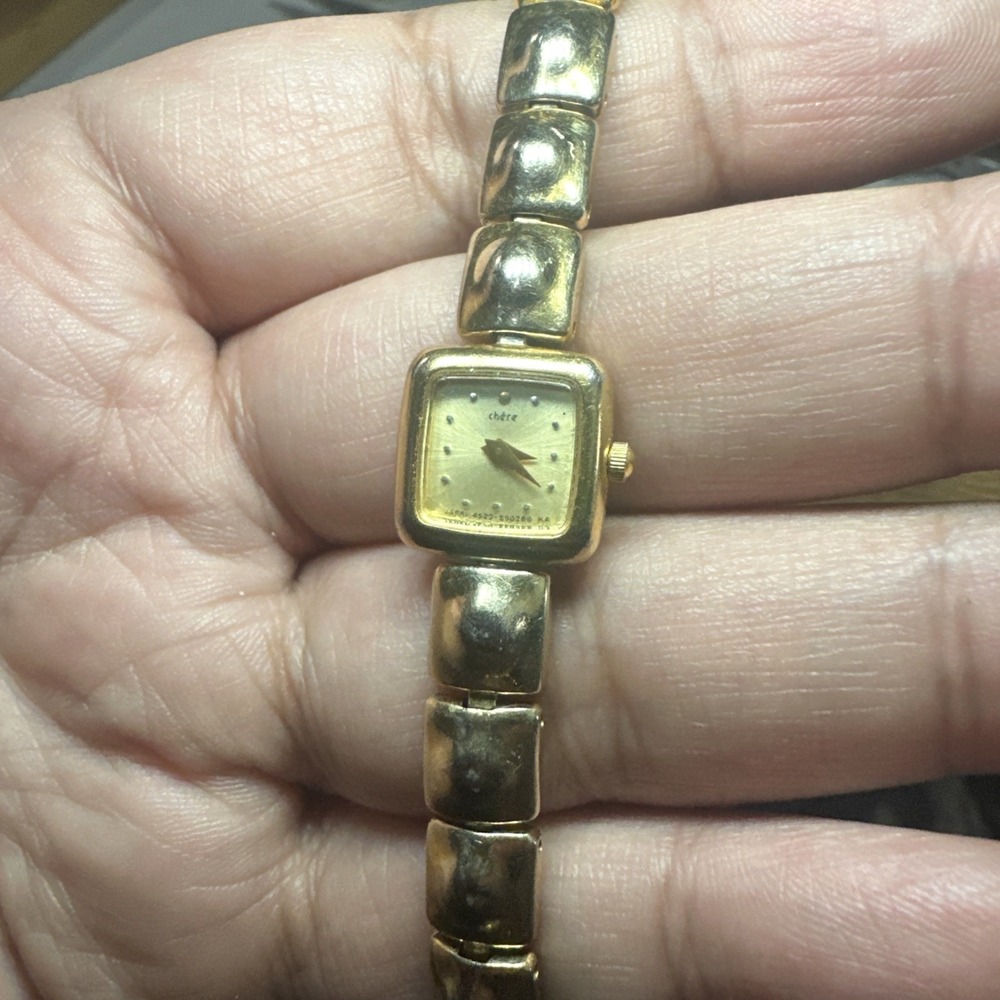 Working Vtg Chere Citizen Gold Tone Square 14mm Women's Watch Quartz Fit 6.25"